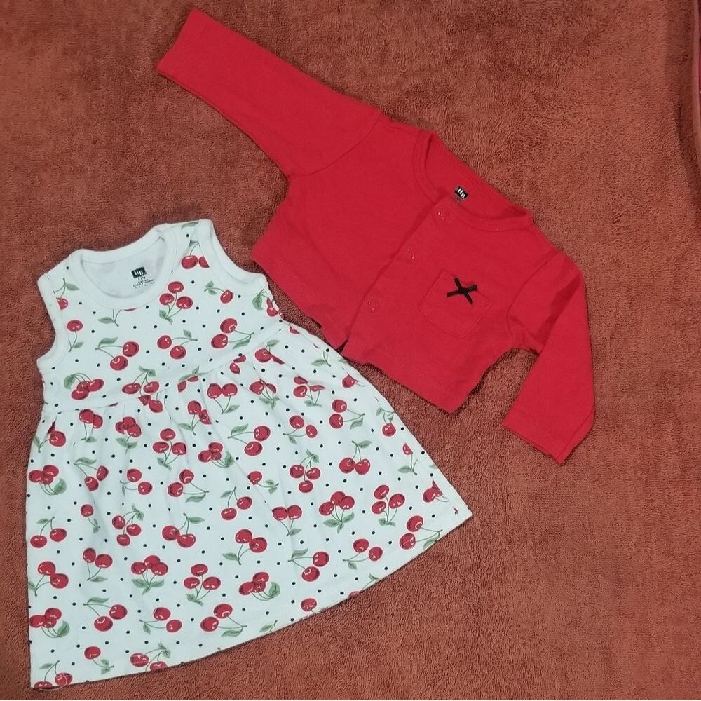 HB (3-6m) cherry dress and cardigan
